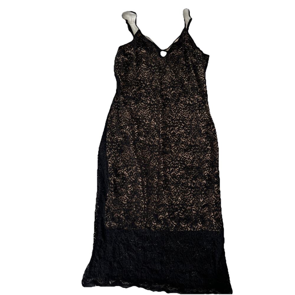 Wishful Park Women’s Slip Dress L Black Bronze Lace Overlay Midi whimsigoth